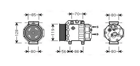 AVA FORD Компресор кондиц. C-MAX 2.0 TDCi 07-, FOCUS II 2.0 05-, KUGA I 2.0 TDCi 08-, VOLVO AVA COOLING FDAK378