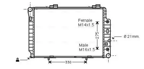 Радиатор охлаждения двигателя MB W202(C) MT/AT +AC 96- (Ava) AVA COOLING MSA2174