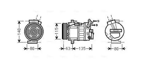 Компресор кондиціонера CITROEN C5 II, C5 III, C5 II/KOMBI, C6, PEUGEOT 407, 508 I, 508/KOMBI, 607, RENAULT LATITUDE 05.04- AVA COOLING RTAK485
