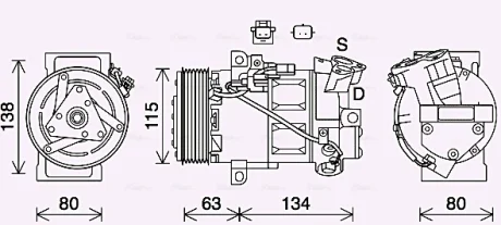 Компрессор кондиционера Renault Clio IV, Captur (13-) 0.9 TCE, 1.2 TCE AVA COOLING RTAK640 (фото 1)