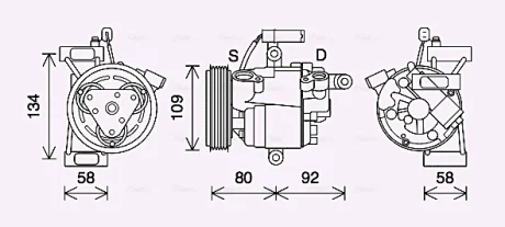 Компресор кондиціонера CITROEN C1 II, PEUGEOT 108, TOYOTA AYGO 04.14- AVA COOLING TOAK734