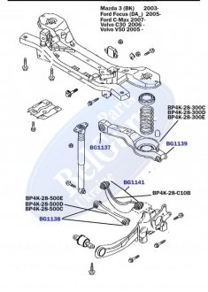 Сайлентблок важеля (заднього/знизу) Mazda 3/5/Ford Focus/Volvo/C70 (32.6x12x35.2/28.3) (поперечного) BELGUM PARTS BG1138