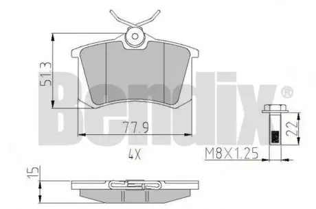 Колодки гальмові CITROEN BERLINGO 96> ЗАД БЕЗ ДАТЧИКА Bendix 510106
