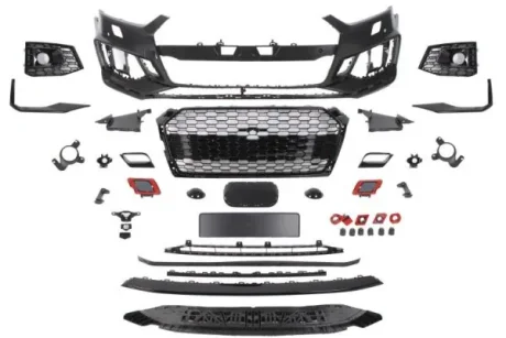 Бампер (передн, RS5 Type, в зборі, з отвором для галогенних фар, з отворами для омивача фар, з отворами для парктроніка, під фарбування/чорн глянець) AUDI A5 F5 06.16-12.18 BLIC 5510000038905KP