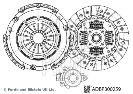 Комплект зчеплення з гідравлічним підшипником (з вижимним підшипником з синтетичною змазкою, 236мм) SUZUKI SX4 1.6D 04.07- BLUE PRINT ADBP300259