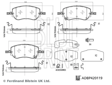 Комплект гальмівних колодок передн, FIAT 500E, TIPO 1.0-Electric 03.16- BLUE PRINT ADBP420119