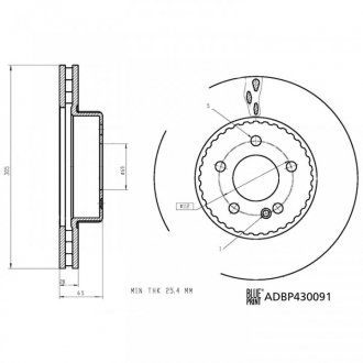 Диск гальмівний (передній) MB C-class (W205)/E-class (W213) 13- (305х25.4) BLUE PRINT ADBP430091