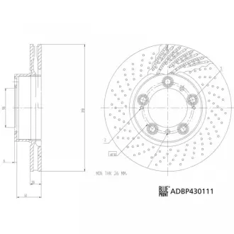 Диск гальмівний передн Лів PORSCHE 911, 911 TARGA, BOXSTER, BOXSTER SPYDER, CAYMAN 2.5-3.6 09.96-06.13 BLUE PRINT ADBP430111