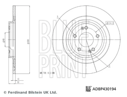 Диск гальмівний задн лів/прав BLUE PRINT ADBP430194