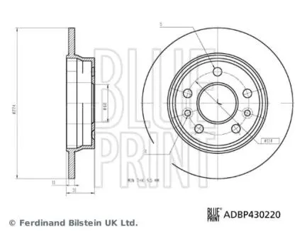 RENAULT Гальмівний диск задній KANGOO III Мінівен Blue dCi 115 (KJAC) 21- BLUE PRINT ADBP430220