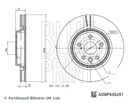 Диск гальмівний передн Лів/Прав LEXUS ES, NX, NX II, RX 2.0-3.5H 12.08- BLUE PRINT ADBP430241