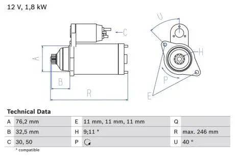 Стартер BOSCH 0 986 017 000