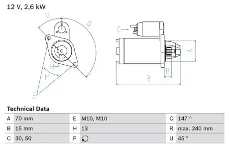 A_Стартер 12B 2,5 кВт MERCEDES Sprinter/Vito OM651 BOSCH 0986024530