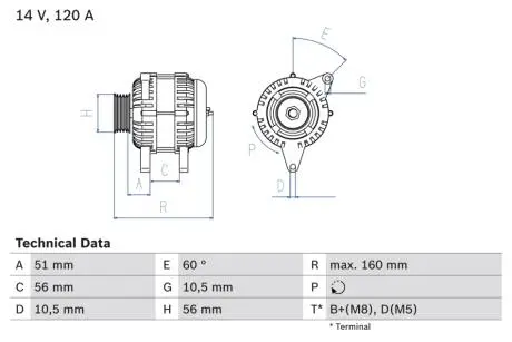 А_Генератор_ 14V 120A OPEL/SAAB Calibra/Omega/Vectra/900/9000 \'\'2,0-3,2 \'\'92-03 BOSCH 0986039250