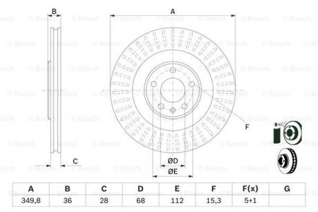 Гальмівний диск AUDI/VW A6/A8/E-Tron/Q7/Q8/Touareg \&#039;\&#039;R \&#039;\&#039;17&gt;&gt; BOSCH 0986479E41 (фото 1)