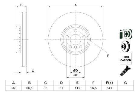 Диск тормозной (передний) BMW 5 (G30/F90)/7 (G11/G12) 15- (348x36) (R) BOSCH 0 986 479 F59