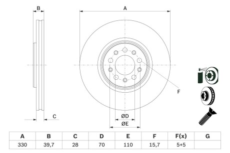 Диск тормозной (передний) Jeep Cherokee 13-(330x28) PRO BOSCH 0986479F66