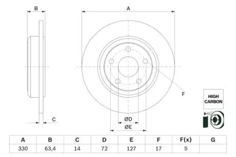 Диск гальмівний задн Лів/Прав JEEP GRAND CHEROKEE, GRAND CHEROKEE III, GRAND CHEROKEE IV 3.0D-6.4 01.09- BOSCH 0986479F89