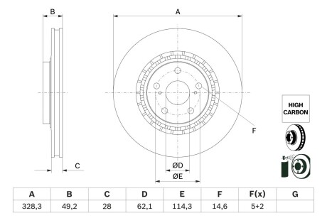 Диск тормозной (передний) Toyota Rav 4 12-/Lexus RX/NX 08- (328x28) BOSCH 0 986 479 G63