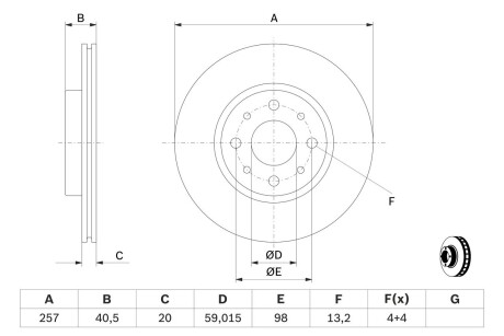 Диск тормозной (передний) Fiat Doblo 01- (257x20) PRO BOSCH 0986479W68