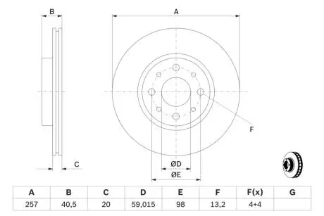 Диск тормозной (передний) Fiat Doblo 01- (257x20) PRO BOSCH 0986479W68