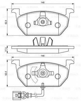 Колодки гальмівні (передні) Ауді A3/Seat Leon/Skoda Octavia IV/V/VW Golf VII 12- (+датчик) BOSCH 0 986 494 721 (фото 1)