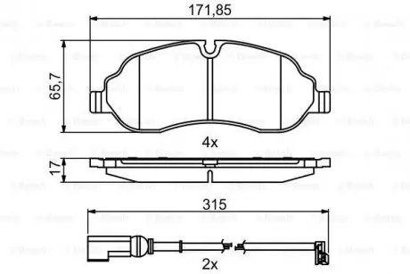 Колодки гальмівні (передні) Ford Tourneo Custom/Transit Custom/Transit V363 12- (+датчики) (спарка) BOSCH 0 986 494 845