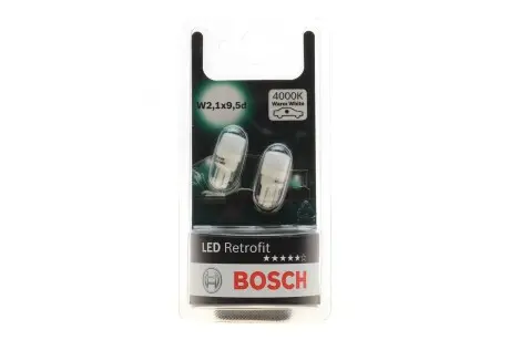 Лампа LED Retrofit W2,1x9,5d (W5W) 12В 1Вт (блистер - 2шт.) WARM - кратн. 10 шт BOSCH 1987301506