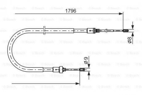 Трос ручника (задний) Peugeot 207 1.4/1.6 HDi 06-13 (1796/945mm) BOSCH 1 987 477 235 (фото 1)