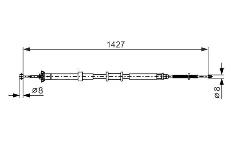 Трос стояночного гальма задн Лів (1427мм/1157мм) FIAT PANDA 0.9-1.3D 02.12- BOSCH 1987482392