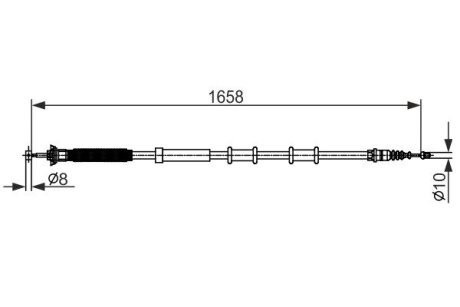 Трос стояночного гальма задній Правий (1658мм) BOSCH 1987482581