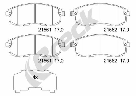 Колодки гальмівні (передні) Nissan Juke/ Pulsar/ Tiida 07- BRECK 215620070100