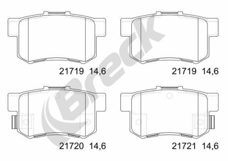 Тормозные колодки (задние) Honda Accord IV/Civic VI/VII/VIII (Akebono) Q+ BRECK 217190070400