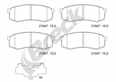 Колодки гальмівні (задні) Mitsubishi Pajero IV 06-/Toyota Land Cruiser 84-/Prado 02-/Lexus GX 01- BRECK 219470070200
