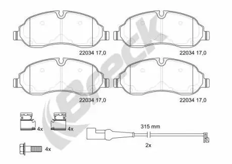 Комплект гальмівних колодок передн ((EN) for electric vehicles), FORD TOURNEO CUSTOM V362, TRANSIT CUSTOM V362, TRANSIT V363 1.0H-Electric 09.12- BRECK 220340065300
