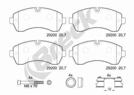 Комплект гальмівних колодок передн ((EN) for electric vehicles), MERCEDES SPRINTER 3,5-T (B907, B910) Electric 02.20-12.23 BRECK 292000065300