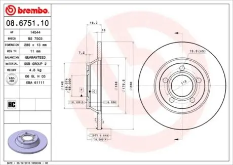 Диск тормозной BREMBO 08675110