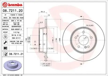 Тормозной диск BREMBO 08.7211.21