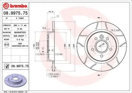 Диск тормозной TYL MAX BREMBO 08997575