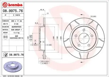 Диск тормозной BREMBO 08.9975.76