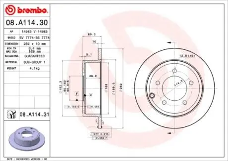 Тормозной диск BREMBO 08.A114.31
