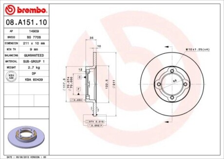 Тормозной диск BREMBO 08A15110