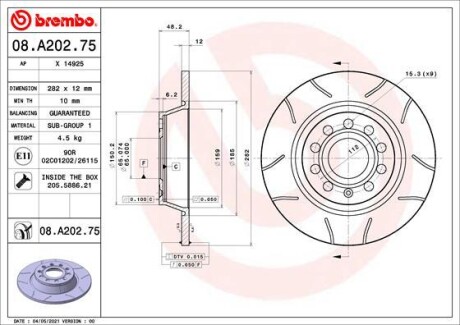 Диск тормозной задний BREMBO 08A20275