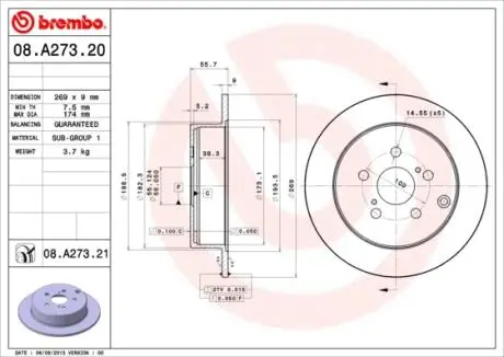 Гальмівний диск BREMBO 08.A273.21