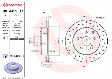 Диск тормозной (задний) Toyota RAV4 05- (281x12) BREMBO 08A4291X