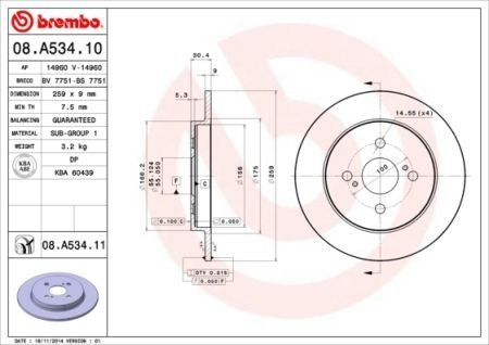 Тормозной диск BREMBO 08.A534.11 (фото 1)