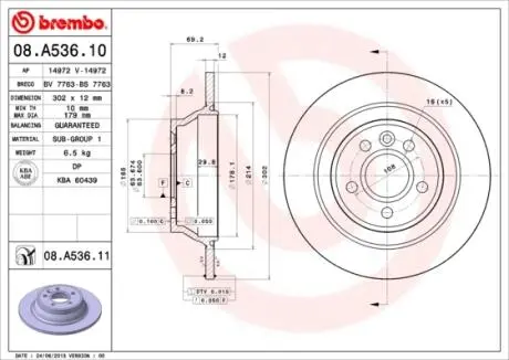 Тормозной диск BREMBO 08.A536.11