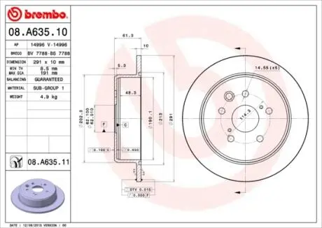 Тормозной диск BREMBO 08.A635.11