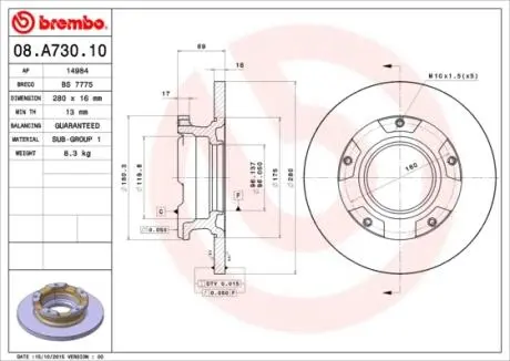 Тормозной диск BREMBO 08A73010