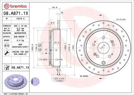 Диск тормозной (задний) Honda CR-V IV 12-16 (302x10) PRO BREMBO 08A8711X (фото 1)